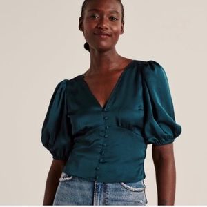 Abercrombie and Fitch Teal Satin Bow Back Blouse